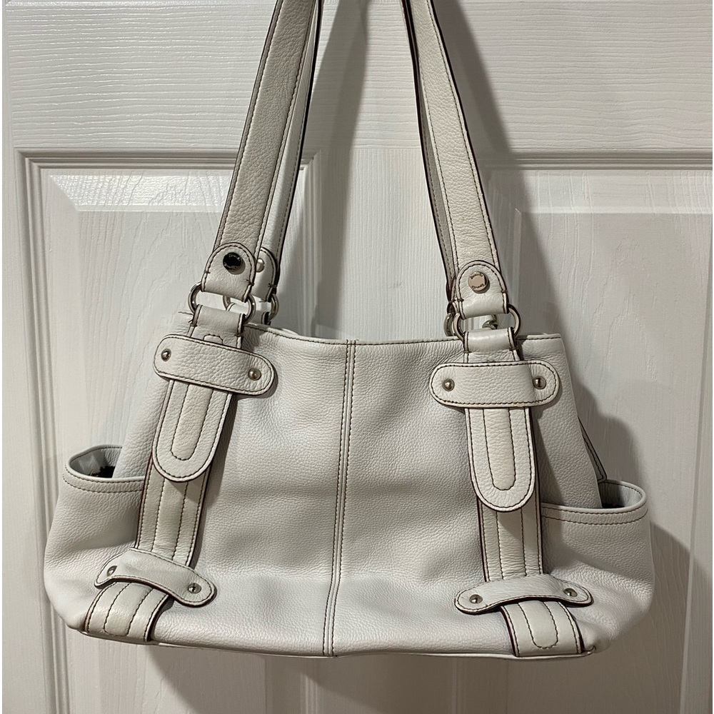 Tignanello white leather purse, pre owned, some discoloration, wear on handles - Picture 8 of 8